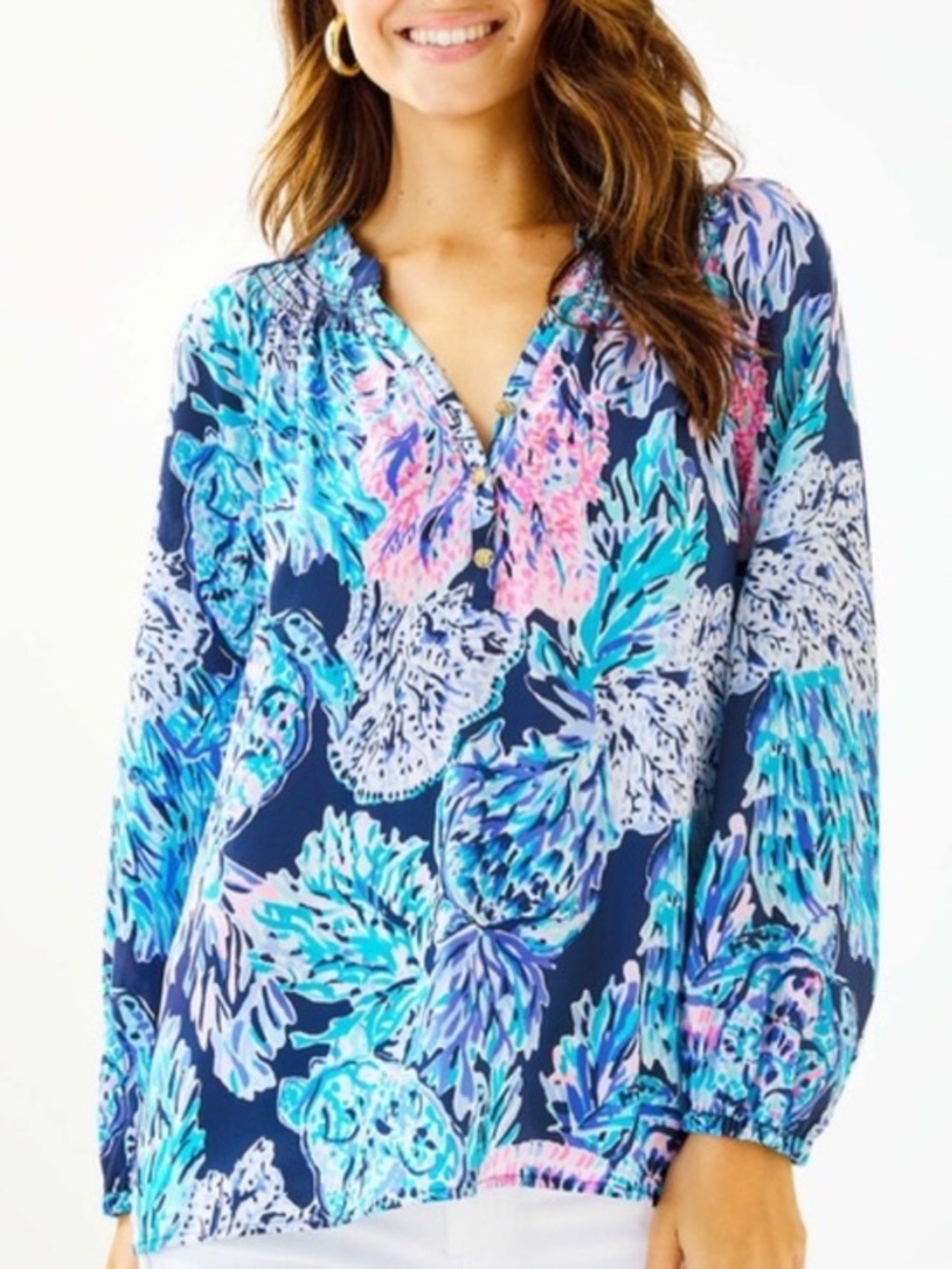Lilly Pulitzer Elsa Top Blouse in High Tide Navy Party in Paradise silk new nwt